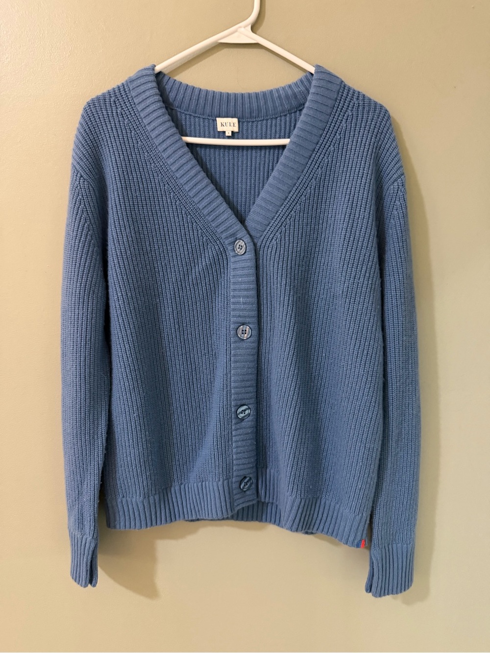 KULE Whitney Cardigan in blue, a premium knitwear staple blue size small